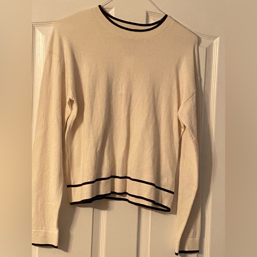 Calvin Klein Cream Sweater with Black Stripes